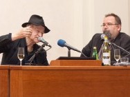 Jonas Mekas' press conference- Jonas Mekas, Andrzej Pitrus